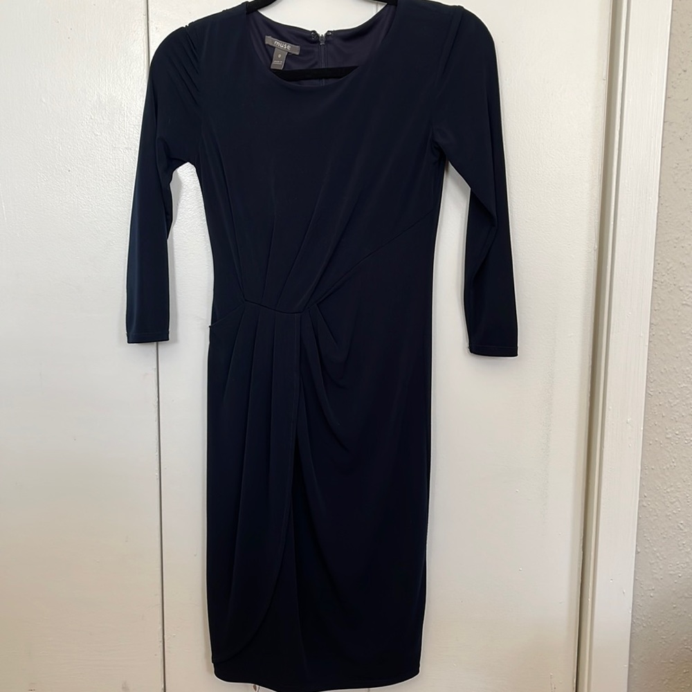 Navy blue dress, 3/4 sleeves